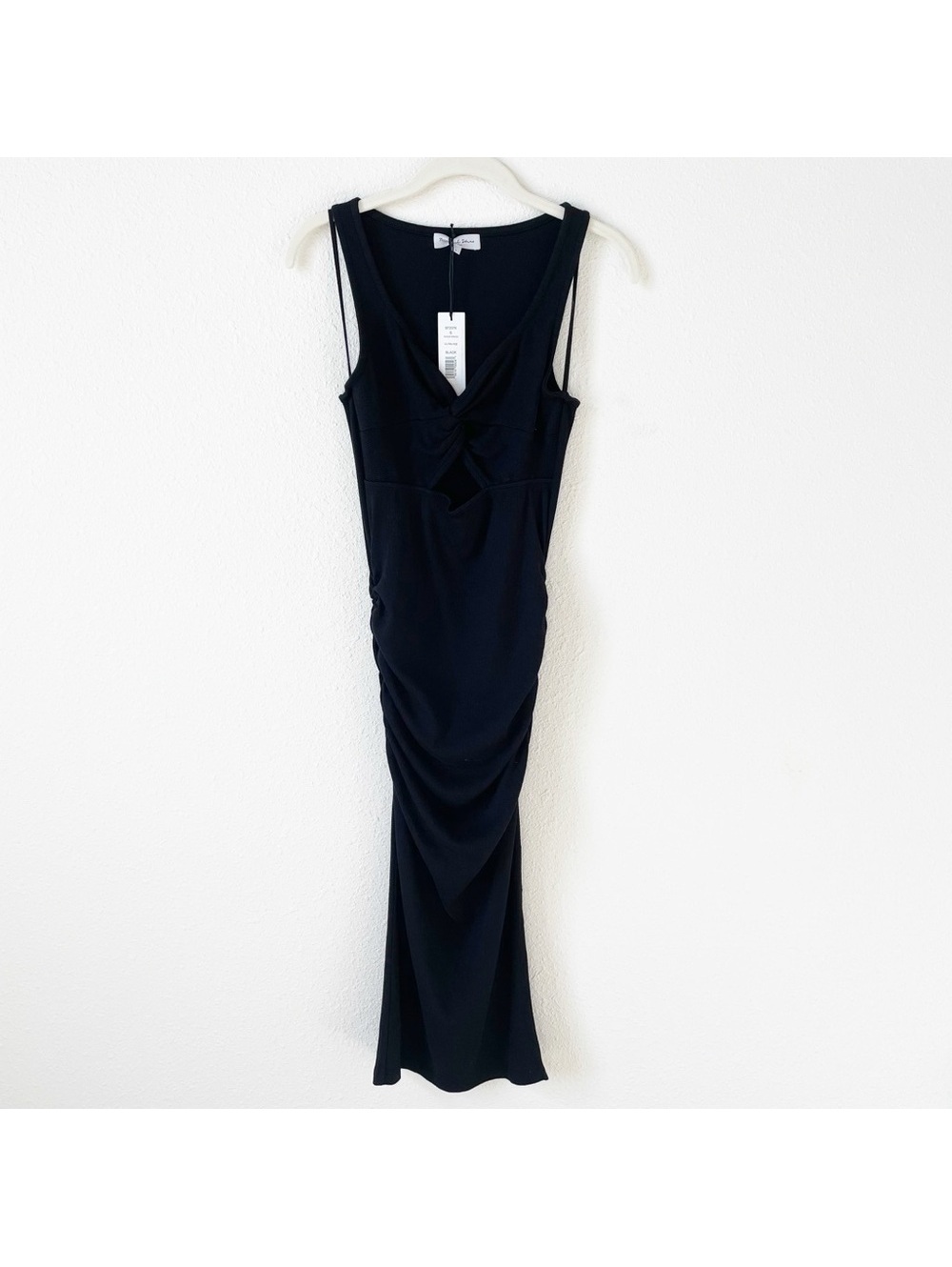 Michael Stars Guilia Ultra Rib Midi Dress Black Size Small Cutout Minimalist